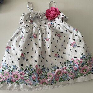 Janie and Jack Baby Girls Dress White with Pink Flowers Size 18 to 24 Months